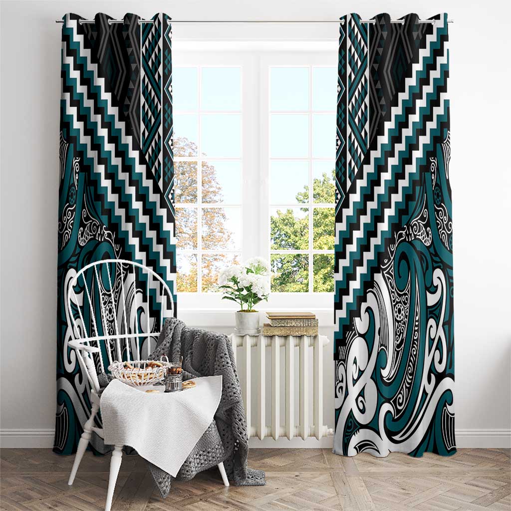Maori Tukutuku Taniko Motifs Window Curtain Teal Poutama Mix Kowhaiwhai LT7 - Polynesian Pride
