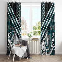 Maori Tukutuku Taniko Motifs Window Curtain Teal Poutama Mix Kowhaiwhai LT7 - Polynesian Pride
