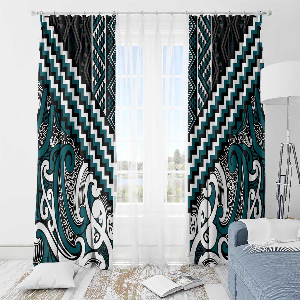 Maori Tukutuku Taniko Motifs Window Curtain Teal Poutama Mix Kowhaiwhai LT7 - Polynesian Pride