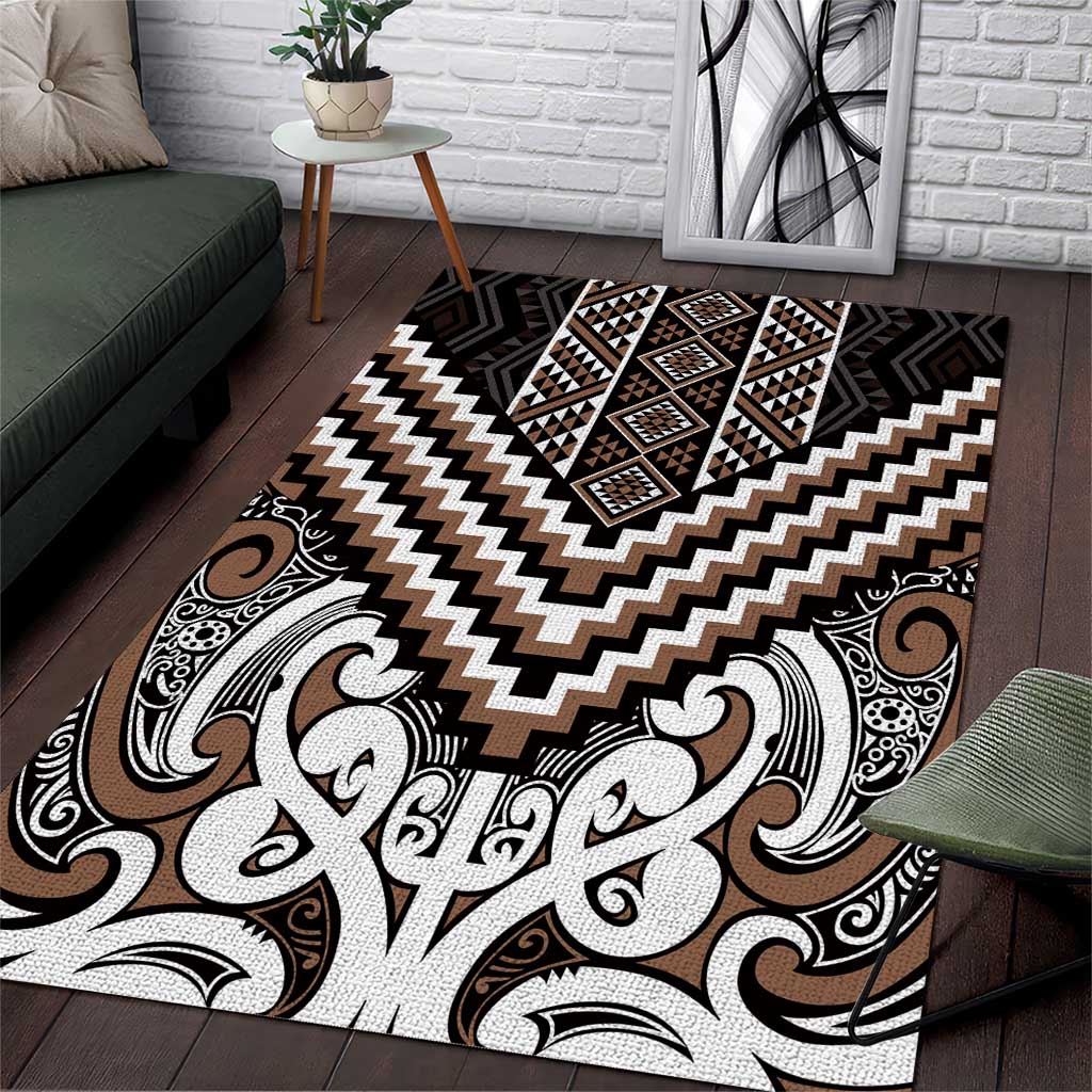 Maori Tukutuku Taniko Motifs Area Rug Brown Poutama Mix Kowhaiwhai LT7 Brown - Polynesian Pride