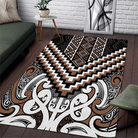 Maori Tukutuku Taniko Motifs Area Rug Brown Poutama Mix Kowhaiwhai LT7 Brown - Polynesian Pride