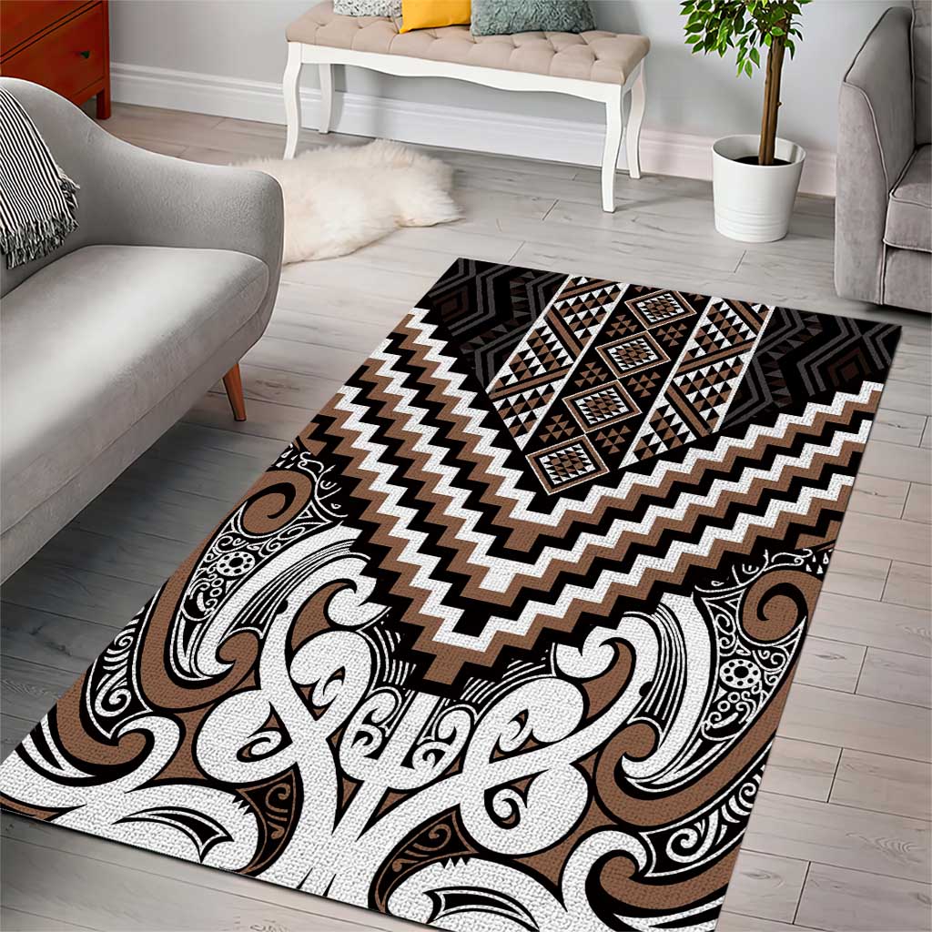 Maori Tukutuku Taniko Motifs Area Rug Brown Poutama Mix Kowhaiwhai LT7 - Polynesian Pride