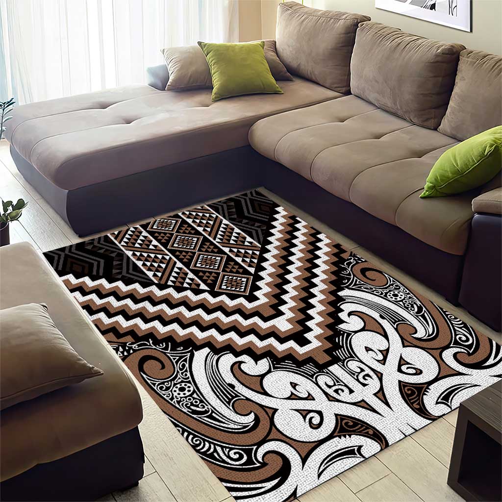 Maori Tukutuku Taniko Motifs Area Rug Brown Poutama Mix Kowhaiwhai LT7 - Polynesian Pride