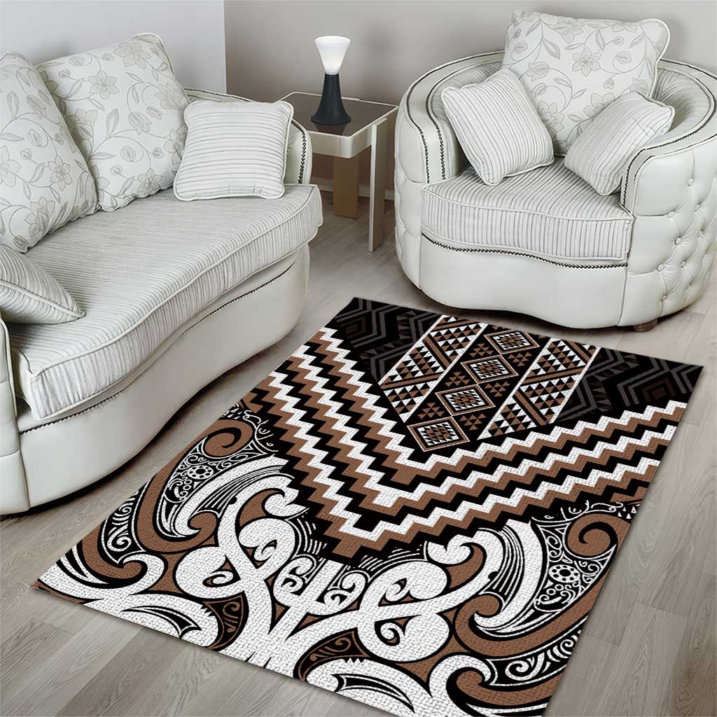 Maori Tukutuku Taniko Motifs Area Rug Brown Poutama Mix Kowhaiwhai LT7 - Polynesian Pride