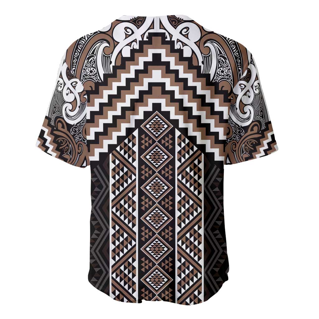 Maori Tukutuku Taniko Motifs Baseball Jersey Brown Poutama Mix Kowhaiwhai LT7 - Polynesian Pride