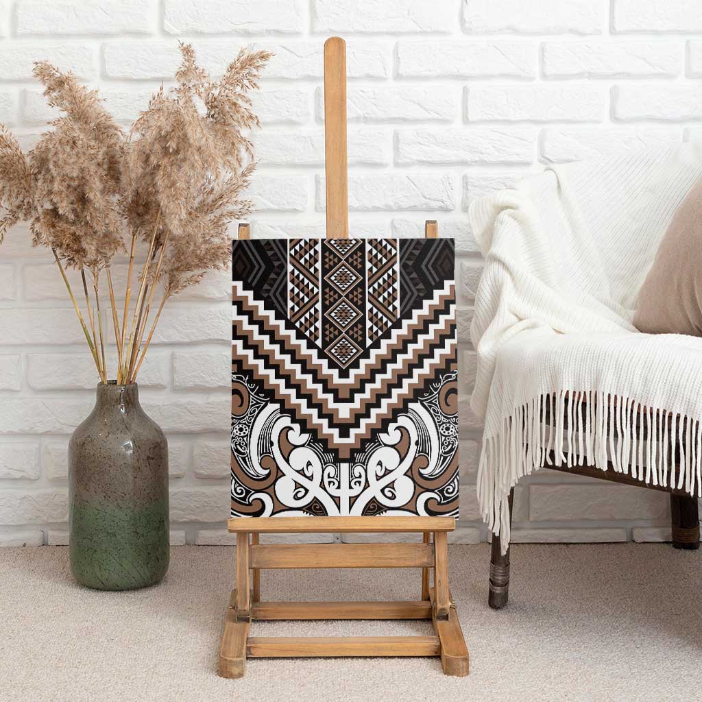 Maori Tukutuku Taniko Motifs Canvas Wall Art Brown Poutama Mix Kowhaiwhai LT7 - Polynesian Pride