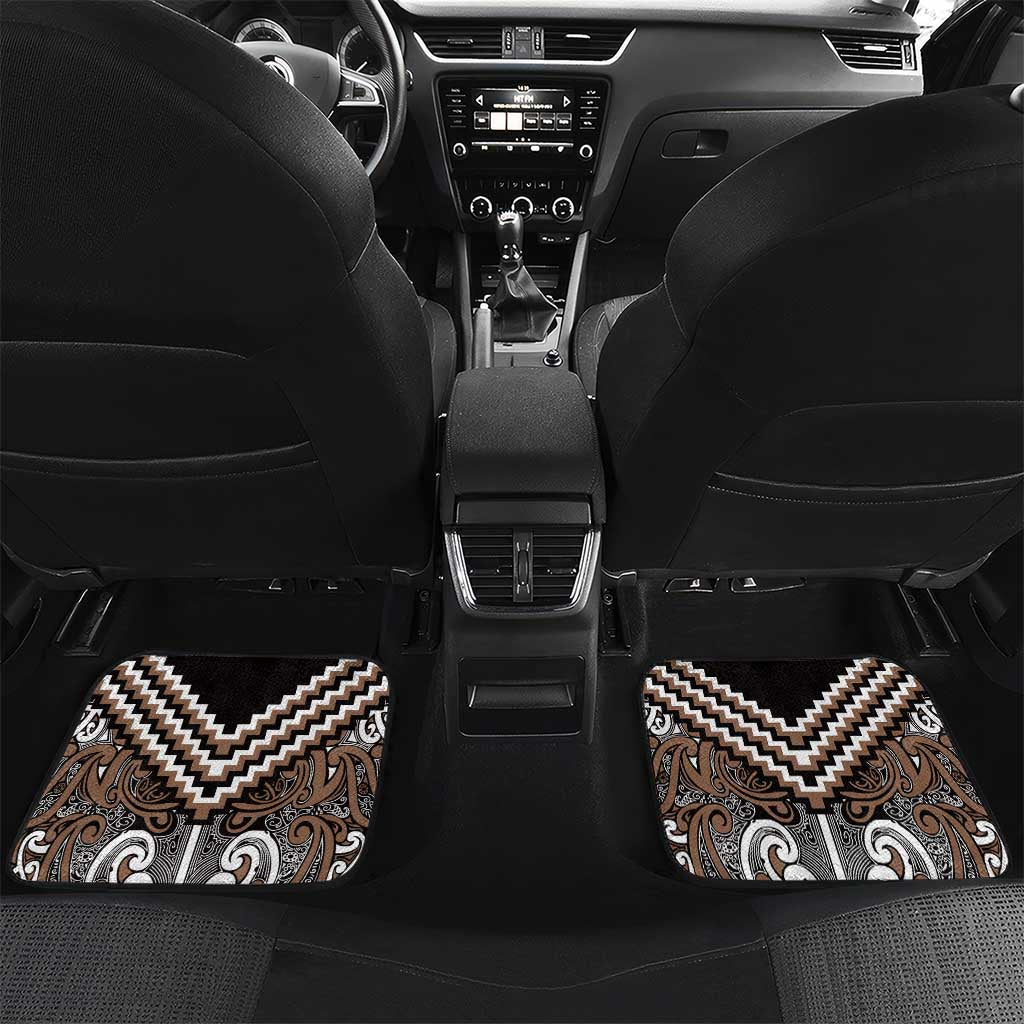 Maori Tukutuku Taniko Motifs Car Mats Brown Poutama Mix Kowhaiwhai LT7 Set 2pcs - Back Brown - Polynesian Pride