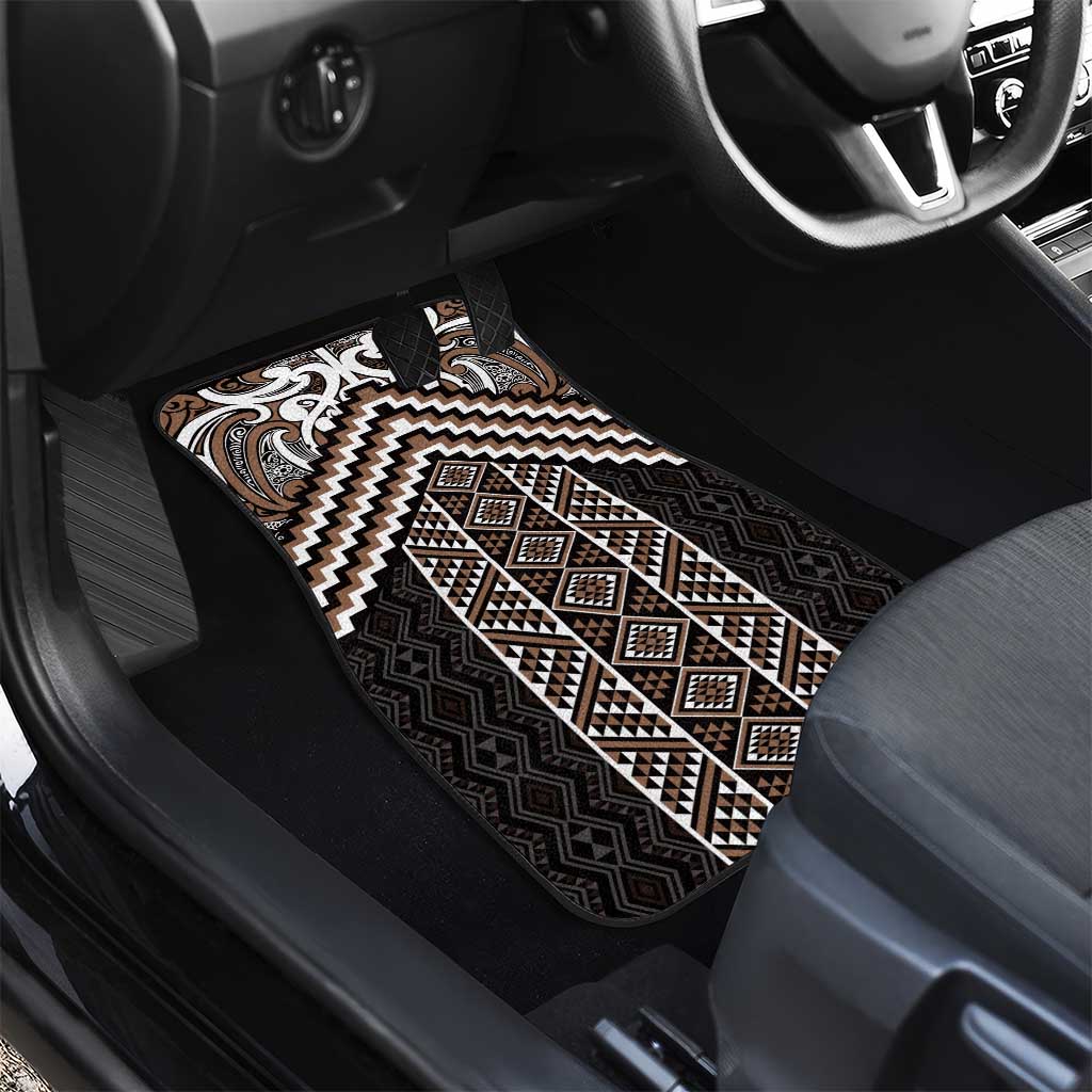 Maori Tukutuku Taniko Motifs Car Mats Brown Poutama Mix Kowhaiwhai LT7 - Polynesian Pride