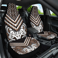 Maori Tukutuku Taniko Motifs Car Seat Cover Brown Poutama Mix Kowhaiwhai LT7 One Size Brown - Polynesian Pride