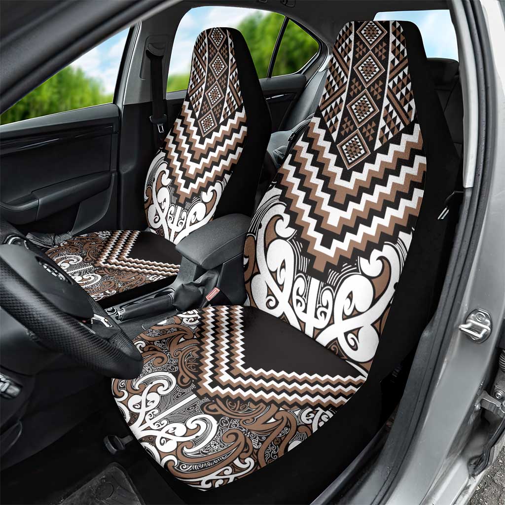Maori Tukutuku Taniko Motifs Car Seat Cover Brown Poutama Mix Kowhaiwhai LT7 - Polynesian Pride