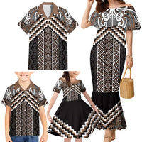Maori Tukutuku Taniko Motifs Family Matching Mermaid Dress and Hawaiian Shirt Brown Poutama Mix Kowhaiwhai LT7 - Polynesian Pride