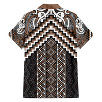 Maori Tukutuku Taniko Motifs Family Matching Off Shoulder Short Dress and Hawaiian Shirt Brown Poutama Mix Kowhaiwhai LT7 - Polynesian Pride
