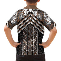 Maori Tukutuku Taniko Motifs Family Matching Puletasi and Hawaiian Shirt Brown Poutama Mix Kowhaiwhai LT7 - Polynesian Pride