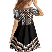 Maori Tukutuku Taniko Motifs Family Matching Puletasi and Hawaiian Shirt Brown Poutama Mix Kowhaiwhai LT7 - Polynesian Pride