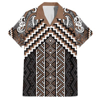 Maori Tukutuku Taniko Motifs Family Matching Puletasi and Hawaiian Shirt Brown Poutama Mix Kowhaiwhai LT7 Dad's Shirt - Short Sleeve Brown - Polynesian Pride