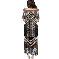 Maori Tukutuku Taniko Motifs Family Matching Puletasi and Hawaiian Shirt Brown Poutama Mix Kowhaiwhai LT7 - Polynesian Pride