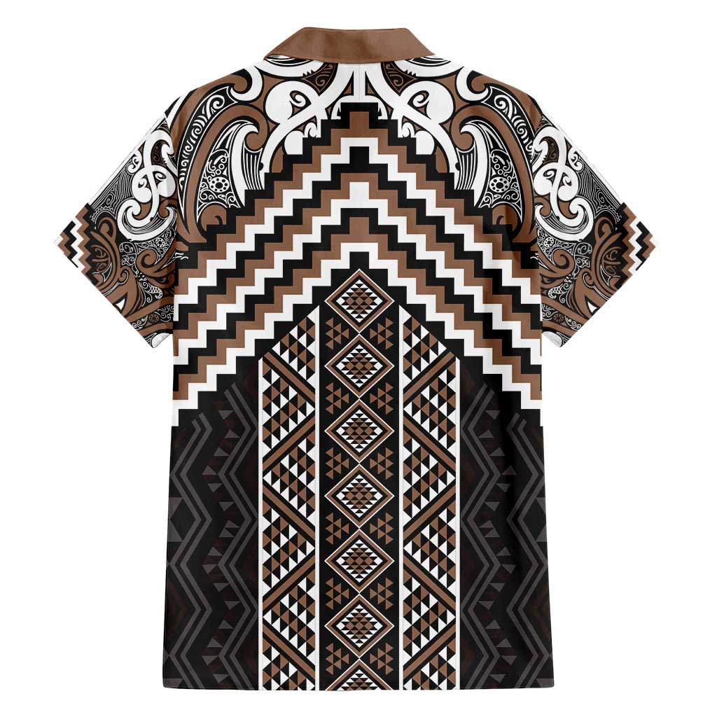 Maori Tukutuku Taniko Motifs Family Matching Summer Maxi Dress and Hawaiian Shirt Brown Poutama Mix Kowhaiwhai LT7 - Polynesian Pride