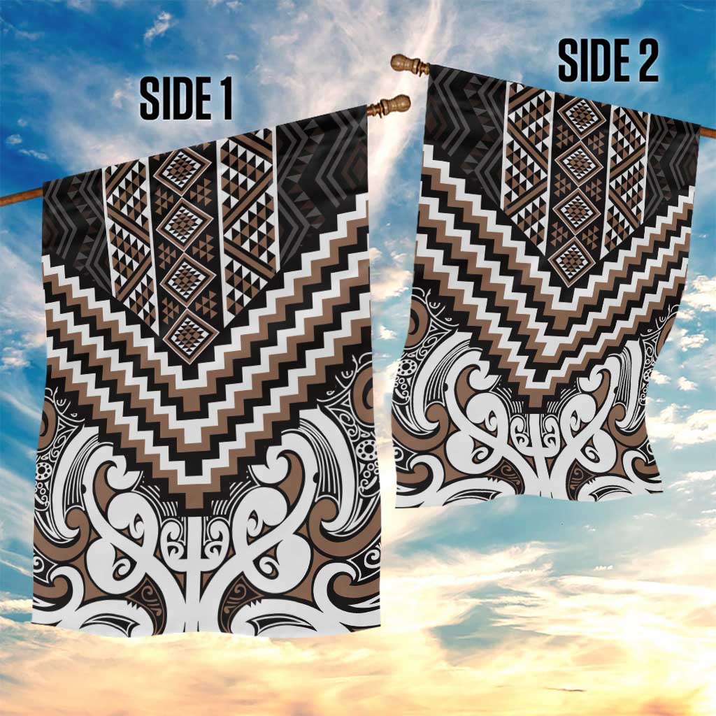 Maori Tukutuku Taniko Motifs Garden Flag Brown Poutama Mix Kowhaiwhai LT7 - Polynesian Pride