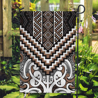 Maori Tukutuku Taniko Motifs Garden Flag Brown Poutama Mix Kowhaiwhai LT7 Garden Flag Brown - Polynesian Pride