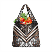 Maori Tukutuku Taniko Motifs Grocery Bag Brown Poutama Mix Kowhaiwhai LT7 1-pack One Size Brown - Polynesian Pride
