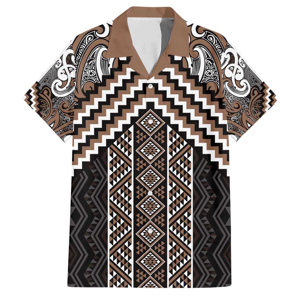 Maori Tukutuku Taniko Motifs Hawaiian Shirt Brown Poutama Mix Kowhaiwhai LT7 Brown - Polynesian Pride