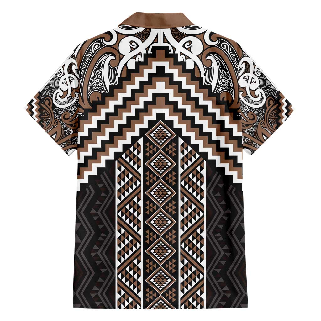 Maori Tukutuku Taniko Motifs Hawaiian Shirt Brown Poutama Mix Kowhaiwhai LT7 - Polynesian Pride