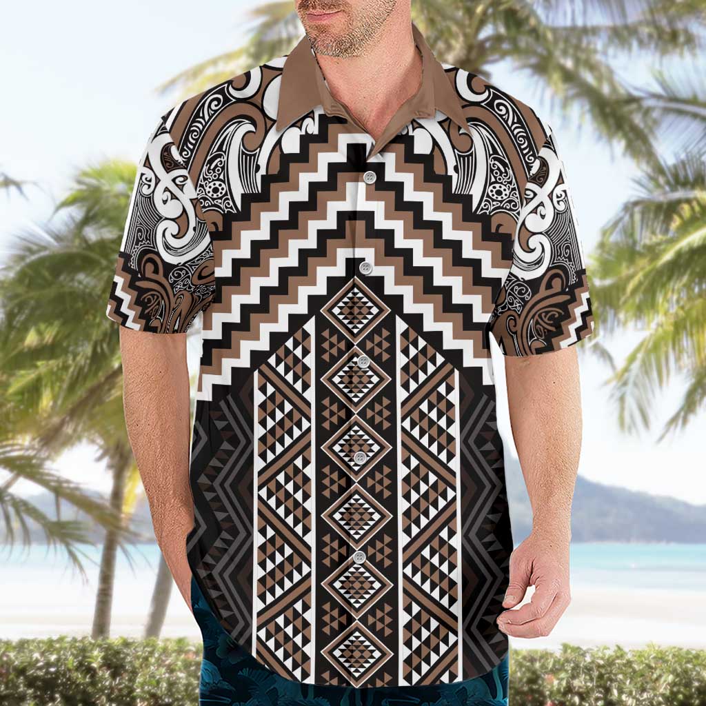 Maori Tukutuku Taniko Motifs Hawaiian Shirt Brown Poutama Mix Kowhaiwhai LT7 - Polynesian Pride