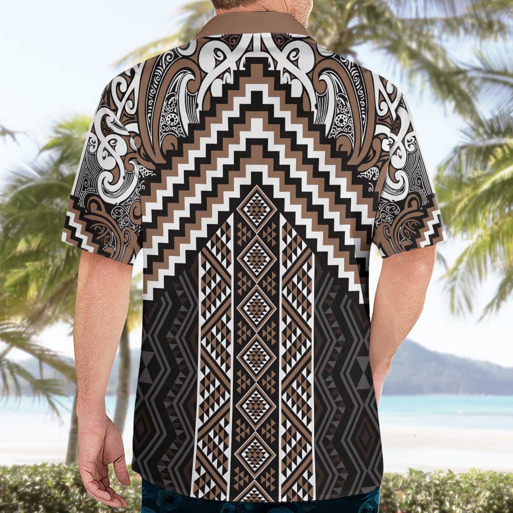 Maori Tukutuku Taniko Motifs Hawaiian Shirt Brown Poutama Mix Kowhaiwhai LT7 - Polynesian Pride