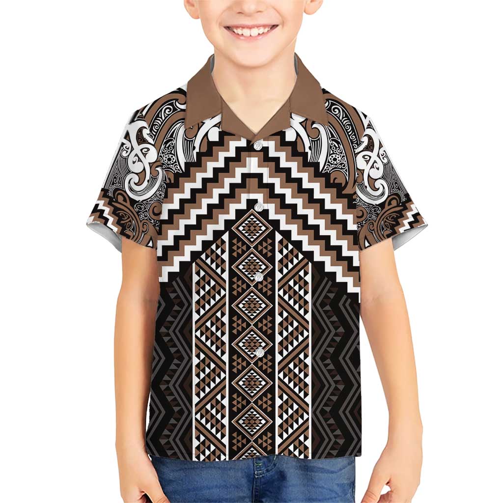 Maori Tukutuku Taniko Motifs Hawaiian Shirt Brown Poutama Mix Kowhaiwhai LT7 - Polynesian Pride