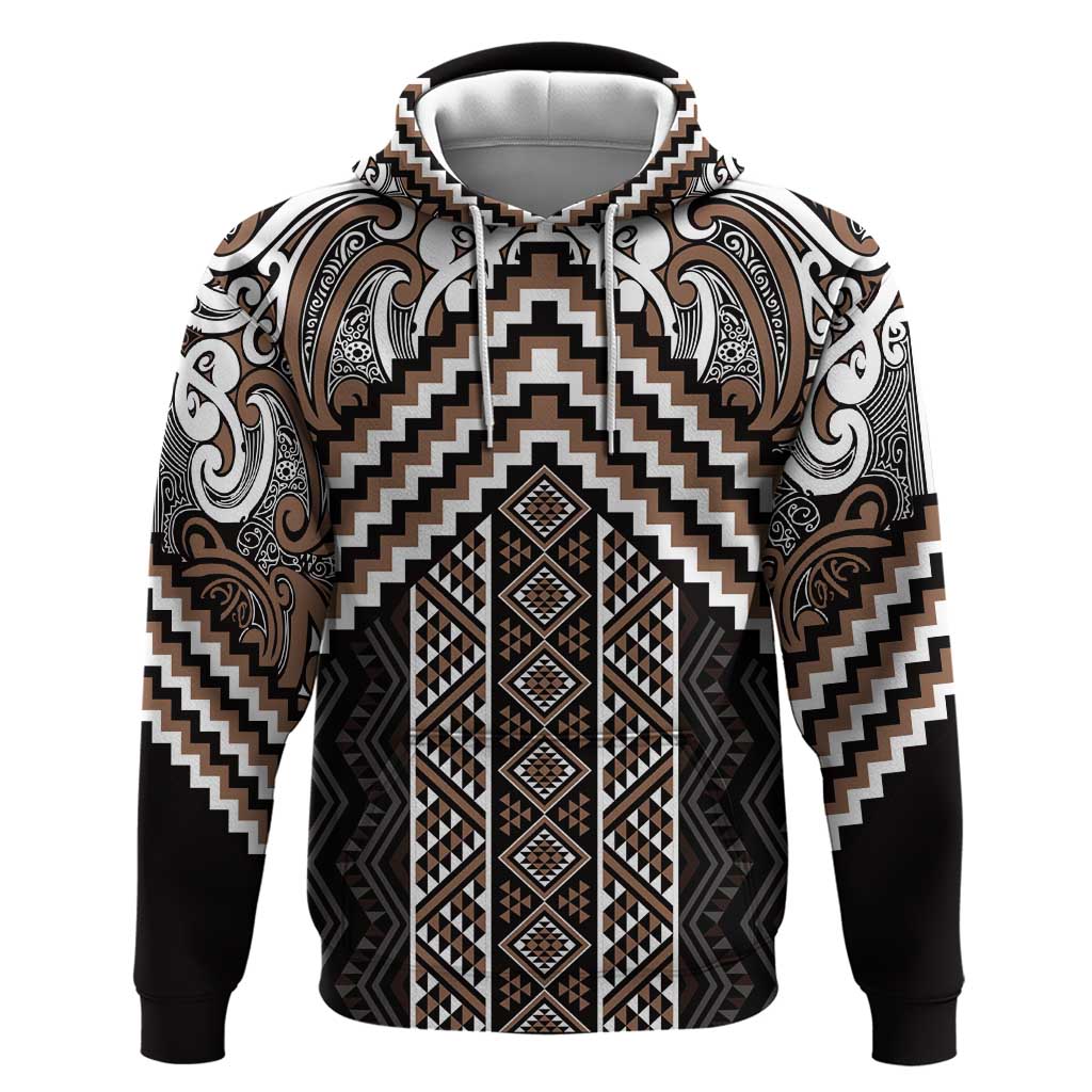 Maori Tukutuku Taniko Motifs Hoodie Brown Poutama Mix Kowhaiwhai LT7 Pullover Hoodie Brown - Polynesian Pride