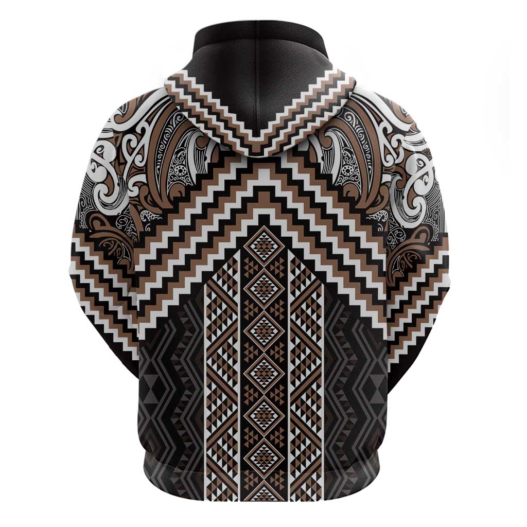 Maori Tukutuku Taniko Motifs Hoodie Brown Poutama Mix Kowhaiwhai LT7 - Polynesian Pride