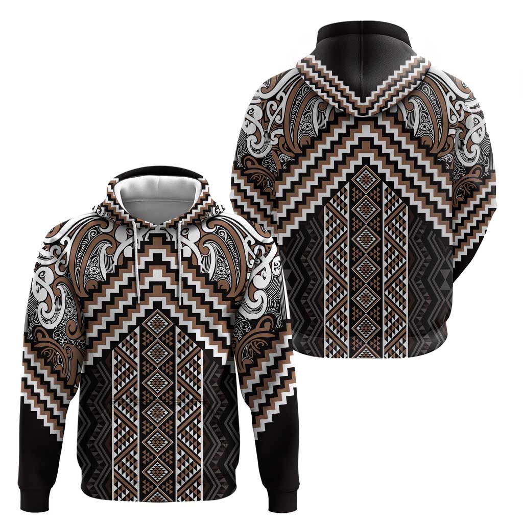Maori Tukutuku Taniko Motifs Hoodie Brown Poutama Mix Kowhaiwhai LT7 - Polynesian Pride