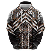 Maori Tukutuku Taniko Motifs Hoodie Brown Poutama Mix Kowhaiwhai LT7 - Polynesian Pride