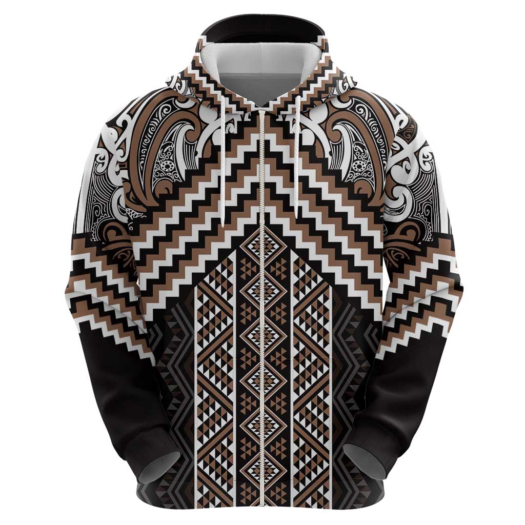 Maori Tukutuku Taniko Motifs Hoodie Brown Poutama Mix Kowhaiwhai LT7 - Polynesian Pride