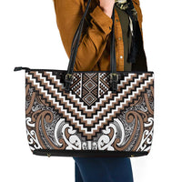 Maori Tukutuku Taniko Motifs Leather Tote Bag Brown Poutama Mix Kowhaiwhai LT7 - Polynesian Pride