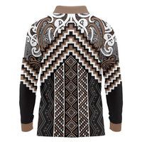 Maori Tukutuku Taniko Motifs Long Sleeve Polo Shirt Brown Poutama Mix Kowhaiwhai LT7 - Polynesian Pride