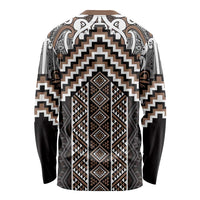 Maori Tukutuku Taniko Motifs Long Sleeve Shirt Brown Poutama Mix Kowhaiwhai LT7 - Polynesian Pride