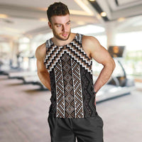 Maori Tukutuku Taniko Motifs Men Tank Top Brown Poutama Mix Kowhaiwhai LT7 Brown - Polynesian Pride