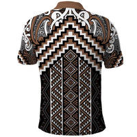Maori Tukutuku Taniko Motifs Polo Shirt Brown Poutama Mix Kowhaiwhai LT7 - Polynesian Pride