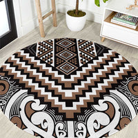 Maori Tukutuku Taniko Motifs Round Carpet Brown Poutama Mix Kowhaiwhai LT7 Brown - Polynesian Pride