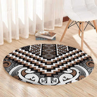 Maori Tukutuku Taniko Motifs Round Carpet Brown Poutama Mix Kowhaiwhai LT7 - Polynesian Pride