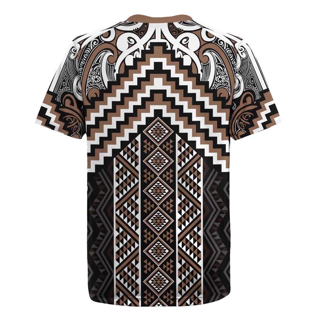 Maori Tukutuku Taniko Motifs Rugby Jersey Brown Poutama Mix Kowhaiwhai LT7 - Polynesian Pride