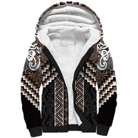 Maori Tukutuku Taniko Motifs Sherpa Hoodie Brown Poutama Mix Kowhaiwhai LT7 Unisex Brown - Polynesian Pride
