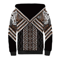 Maori Tukutuku Taniko Motifs Sherpa Hoodie Brown Poutama Mix Kowhaiwhai LT7 - Polynesian Pride