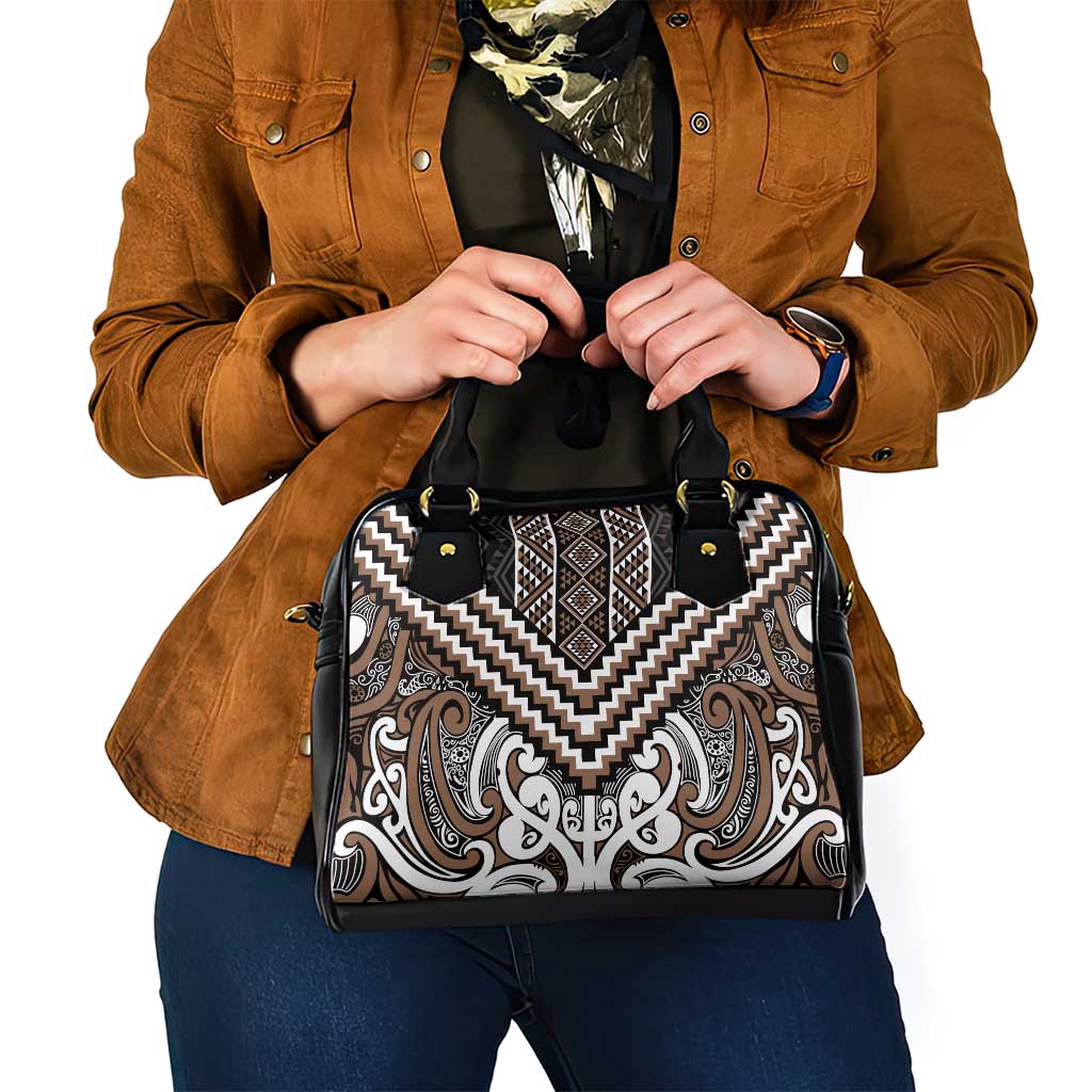Maori Tukutuku Taniko Motifs Shoulder Handbag Brown Poutama Mix Kowhaiwhai LT7 - Polynesian Pride