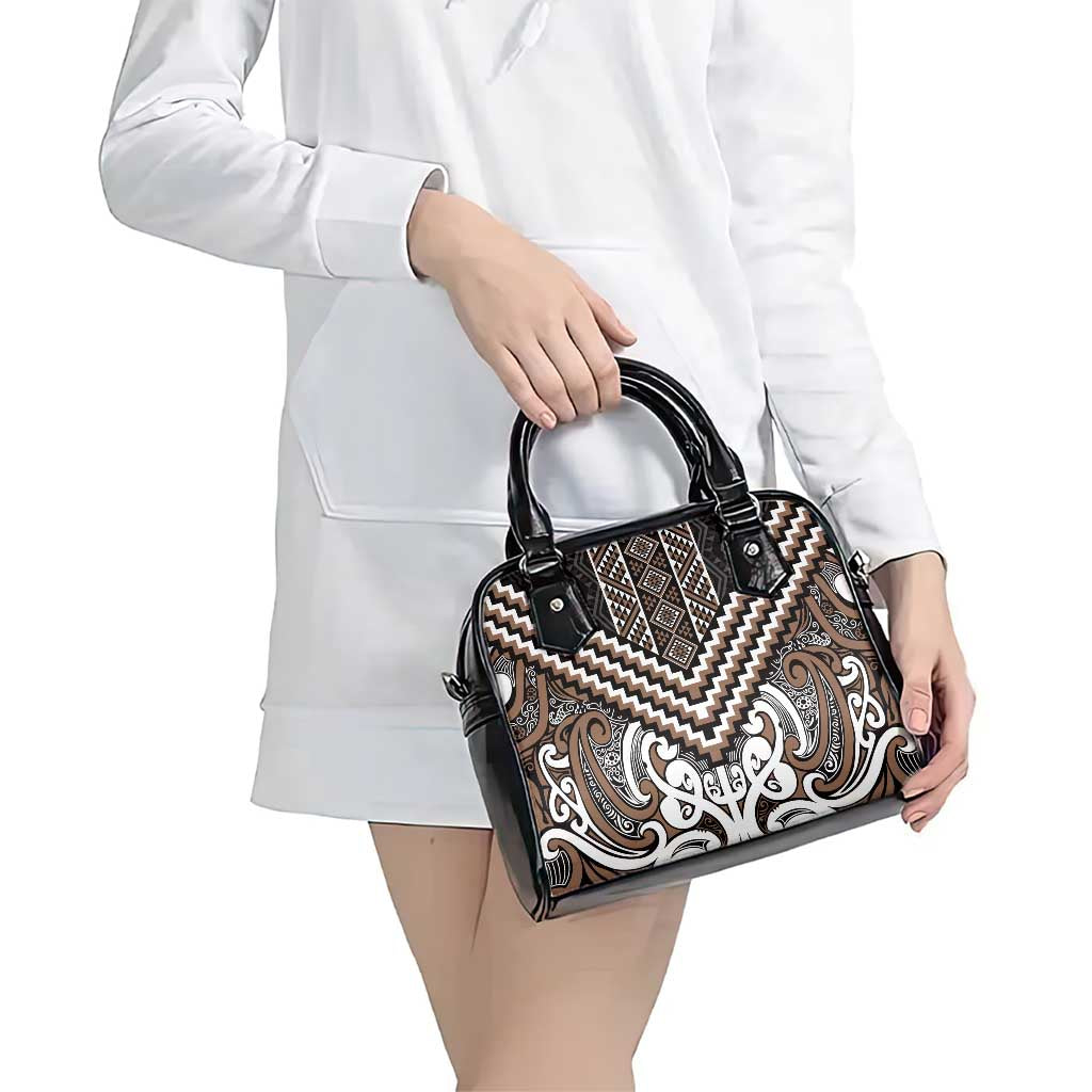 Maori Tukutuku Taniko Motifs Shoulder Handbag Brown Poutama Mix Kowhaiwhai LT7 - Polynesian Pride