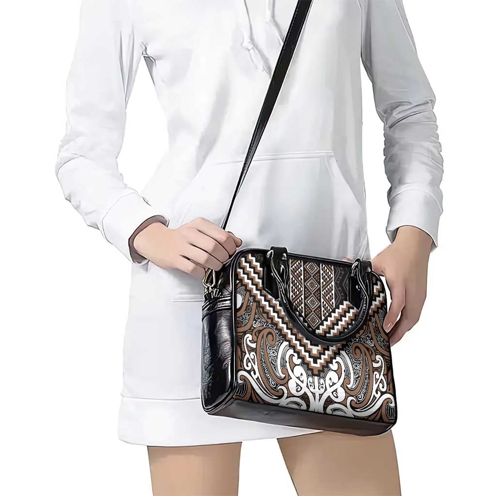 Maori Tukutuku Taniko Motifs Shoulder Handbag Brown Poutama Mix Kowhaiwhai LT7 - Polynesian Pride