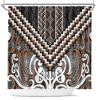 Maori Tukutuku Taniko Motifs Shower Curtain Brown Poutama Mix Kowhaiwhai LT7 Brown - Polynesian Pride
