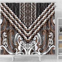 Maori Tukutuku Taniko Motifs Shower Curtain Brown Poutama Mix Kowhaiwhai LT7 - Polynesian Pride