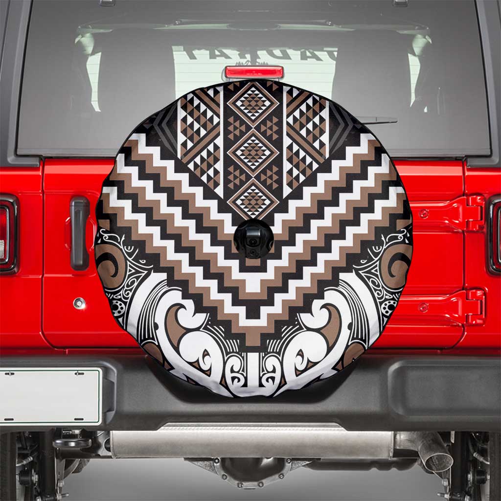 Maori Tukutuku Taniko Motifs Spare Tire Cover Brown Poutama Mix Kowhaiwhai LT7 - Polynesian Pride